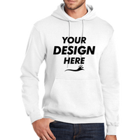 Port & Co Tall Core Fleece Pullover Hooded Sweatshirt, White, Front view, Mockup