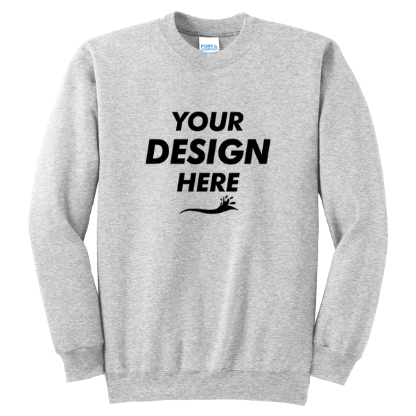 Port & Co Tall Essential Fleece Crewneck Sweatshirt, Ash, Front view, Mockup
