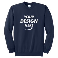 Port & Co Tall Essential Fleece Crewneck Sweatshirt, Navy, Front view, Mockup