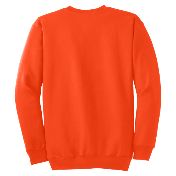 Port & Co Tall Essential Fleece Crewneck Sweatshirt, Safety Orange, Back view