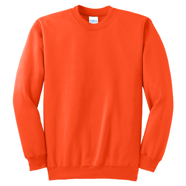 Port & Co Tall Essential Fleece Crewneck Sweatshirt, Safety Orange, Front view