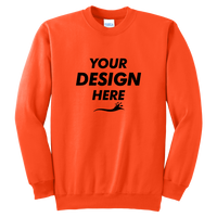 Port & Co Tall Essential Fleece Crewneck Sweatshirt, Safety Orange, Front view, Mockup