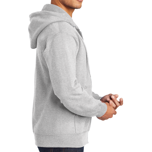 Port & Co Tall Essential Fleece Full Zip Hooded Sweatshirt, Ash, Right Sleeve view