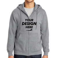 Port & Co Tall Essential Fleece Full Zip Hooded Sweatshirt, Athletic Heather, Front view, Mockup