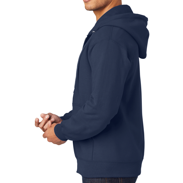 Port & Co Tall Essential Fleece Full Zip Hooded Sweatshirt, Navy, Left Sleeve view