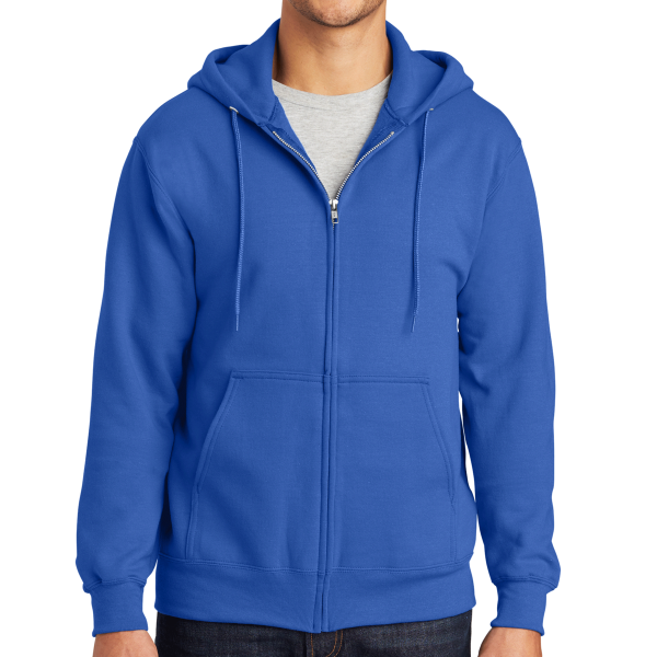 Port & Co Tall Essential Fleece Full Zip Hooded Sweatshirt, Royal, Front view