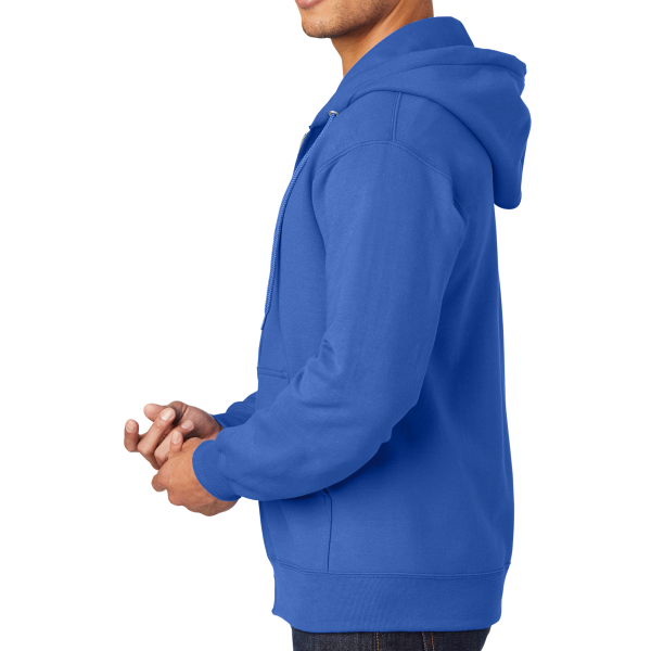 Port & Co Tall Essential Fleece Full Zip Hooded Sweatshirt, Royal, Left Sleeve view