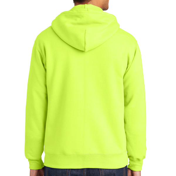 Port & Co Tall Essential Fleece Full Zip Hooded Sweatshirt, Safety Green, Back view