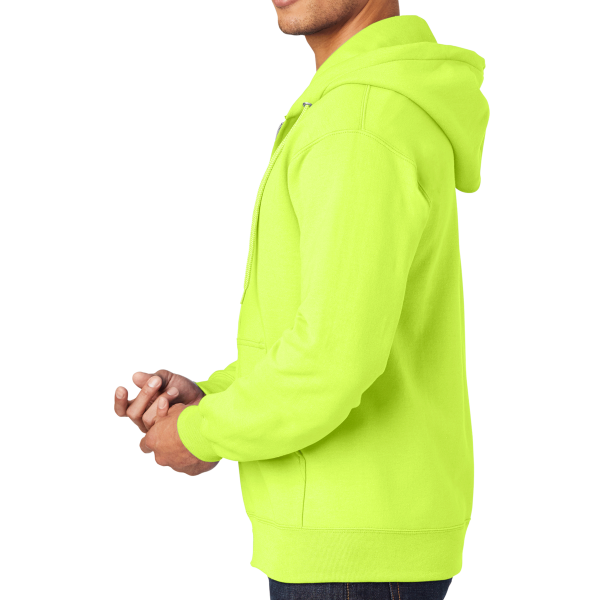 Port & Co Tall Essential Fleece Full Zip Hooded Sweatshirt, Safety Green, Left Sleeve view