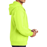 Port & Co Tall Essential Fleece Full Zip Hooded Sweatshirt, Safety Green, Right Sleeve view