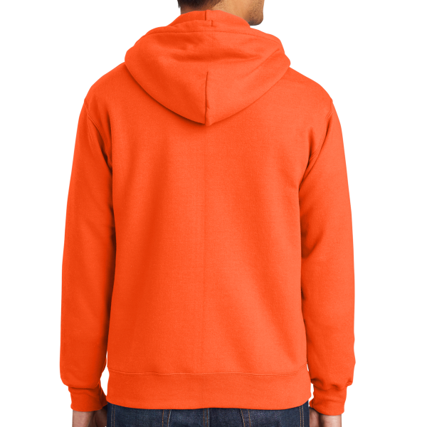 Port & Co Tall Essential Fleece Full Zip Hooded Sweatshirt, Safety Orange, Back view