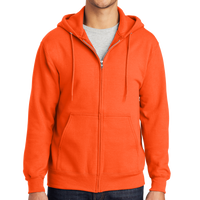 Port & Co Tall Essential Fleece Full Zip Hooded Sweatshirt, Safety Orange, Front view