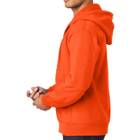 Port & Co Tall Essential Fleece Full Zip Hooded Sweatshirt, Safety Orange, Left Sleeve view