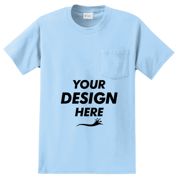 Port & Co Tall Essential Pocket Tee, Light Blue, Front view, Mockup