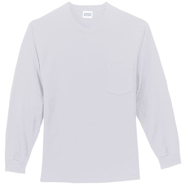 Port & Co Tall Long Sleeve Essential Pocket Tee, Ash, Front view
