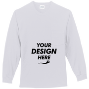 Port & Co Tall Long Sleeve Essential Pocket Tee, Ash, Front view, Mockup