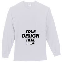 Port & Co Tall Long Sleeve Essential Pocket Tee, Ash, Front view, Mockup