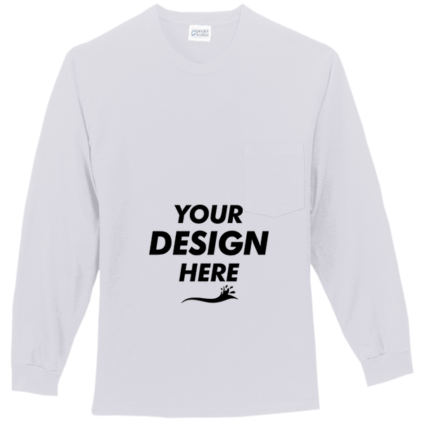 Port & Co Tall Long Sleeve Essential Pocket Tee, Ash, Front view, Mockup