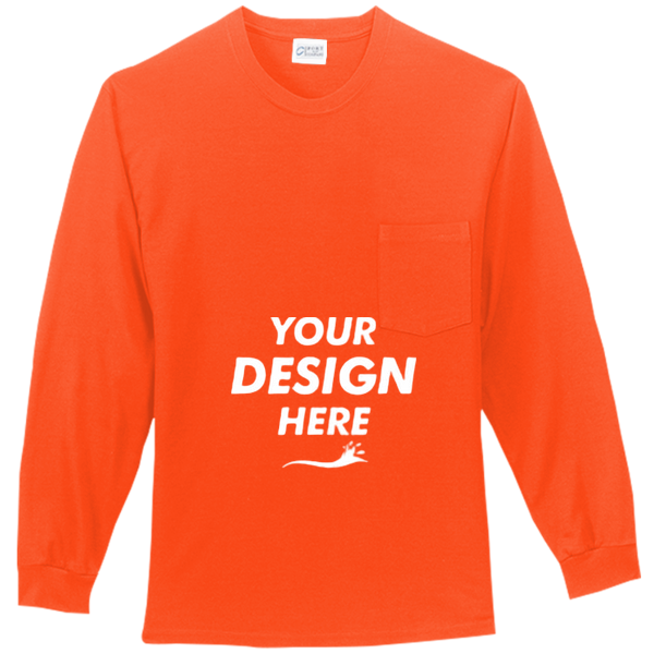 Port & Co Tall Long Sleeve Essential Pocket Tee, Orange, Front view, Mockup