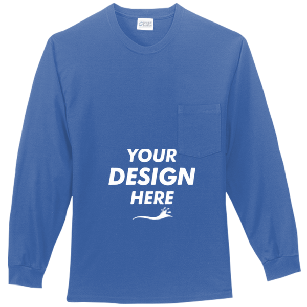 Port & Co Tall Long Sleeve Essential Pocket Tee, Royal, Front view, Mockup