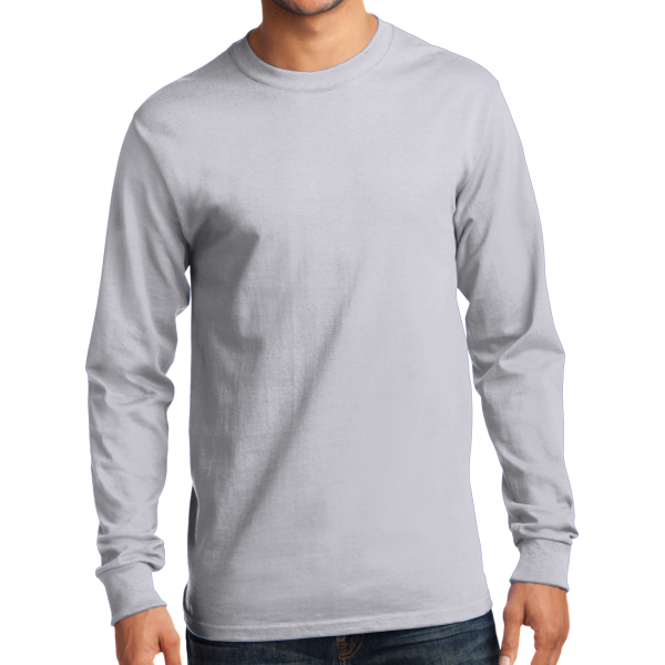 Port & Co Tall Long Sleeve Essential Tee, Ash, Front view