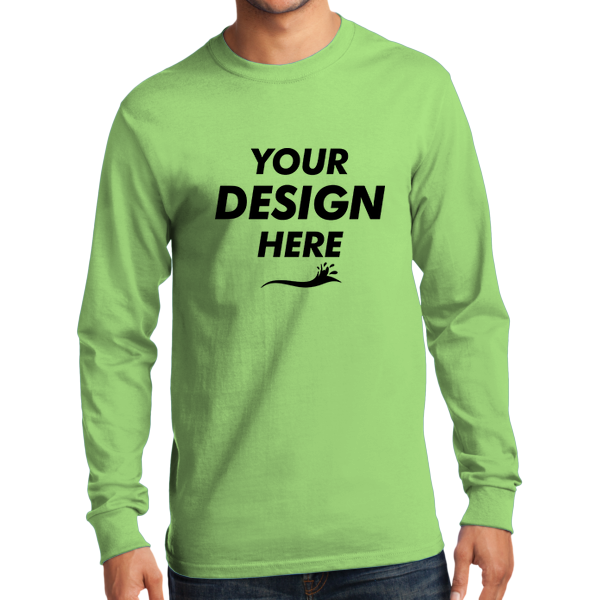 Port & Co Tall Long Sleeve Essential Tee, Lime, Front view, Mockup