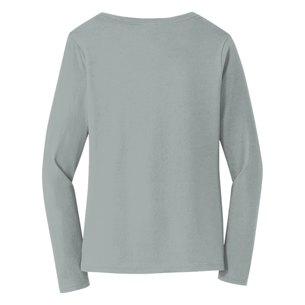 Port & Co Women's Long Sleeve Fan Favorite V Neck Tee, Athletic Heather, Back view