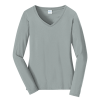 Port & Co Women's Long Sleeve Fan Favorite V Neck Tee, Athletic Heather, Front view