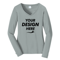 Port & Co Women's Long Sleeve Fan Favorite V Neck Tee, Athletic Heather, Front view, Mockup