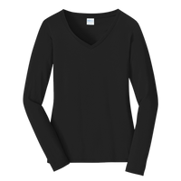 Port & Co Women's Long Sleeve Fan Favorite V Neck Tee, Jet Black, Front view