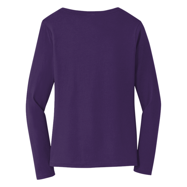 Port & Co Women's Long Sleeve Fan Favorite V Neck Tee, Team Purple, Back view
