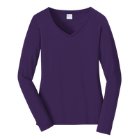 Port & Co Women's Long Sleeve Fan Favorite V Neck Tee, Team Purple, Front view