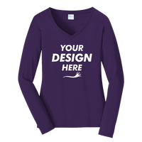 Port & Co Women's Long Sleeve Fan Favorite V Neck Tee, Team Purple, Front view, Mockup