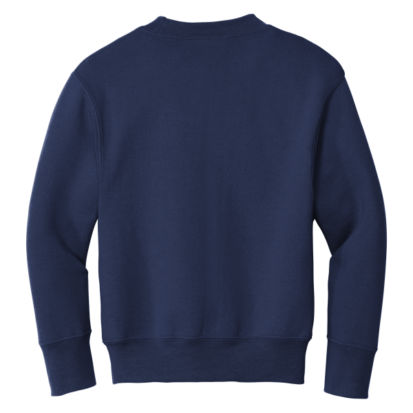 Port & Co Youth Core Fleece Crewneck Sweatshirt, Navy, Back view