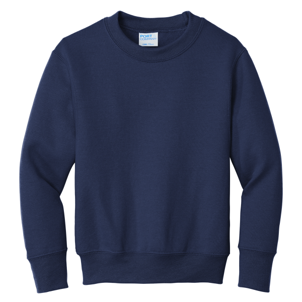 Port & Co Youth Core Fleece Crewneck Sweatshirt, Navy, Front view