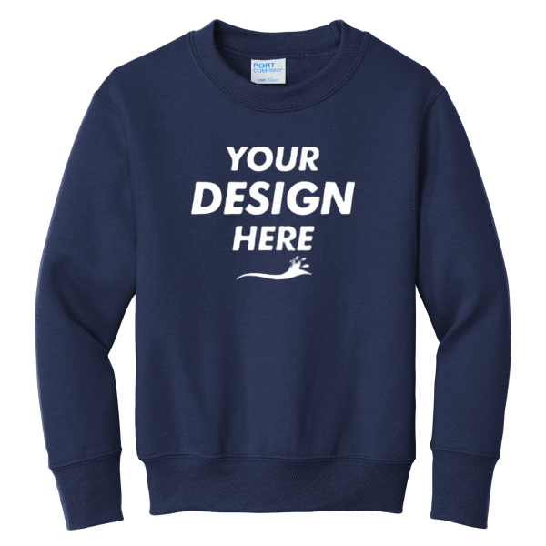 Port & Co Youth Core Fleece Crewneck Sweatshirt, Navy, Front view, Mockup