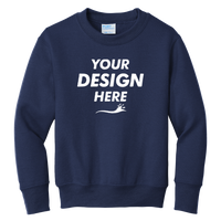 Port & Co Youth Core Fleece Crewneck Sweatshirt, Navy, Front view, Mockup