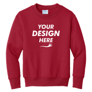 Port & Co Youth Core Fleece Crewneck Sweatshirt, Red, Front view, Mockup