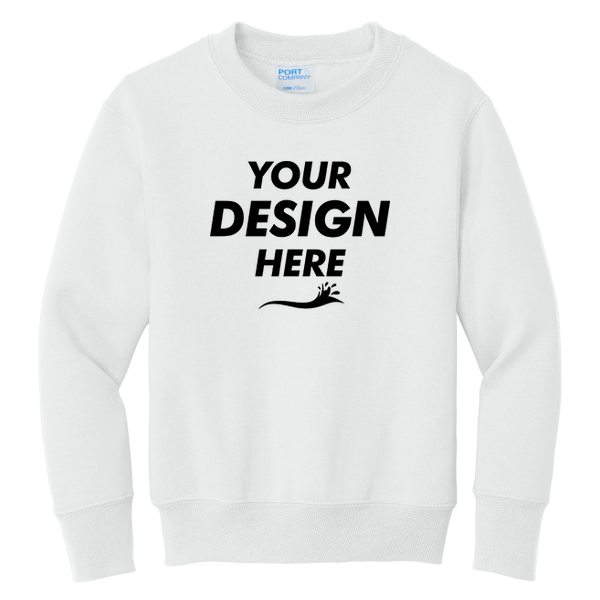 Port & Co Youth Core Fleece Crewneck Sweatshirt, White, Front view, Mockup