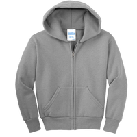 Port & Co Youth Core Fleece Full Zip Hooded Sweatshirt, Athletic Heather, Front view