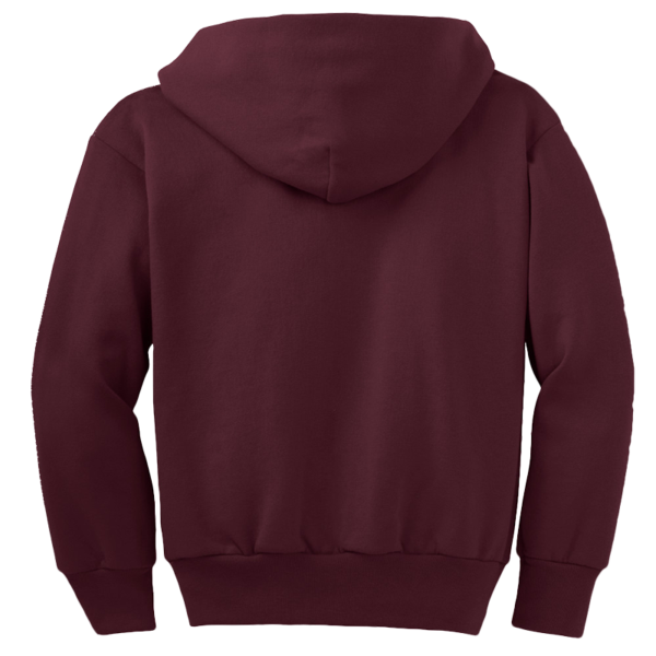 Port & Co Youth Core Fleece Full Zip Hooded Sweatshirt, Maroon, Back view