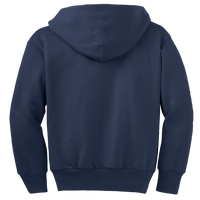 Port & Co Youth Core Fleece Full Zip Hooded Sweatshirt, Navy, Back view