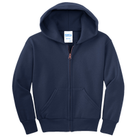 Port & Co Youth Core Fleece Full Zip Hooded Sweatshirt, Navy, Front view