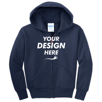 Port & Co Youth Core Fleece Full Zip Hooded Sweatshirt, Navy, Front view, Mockup