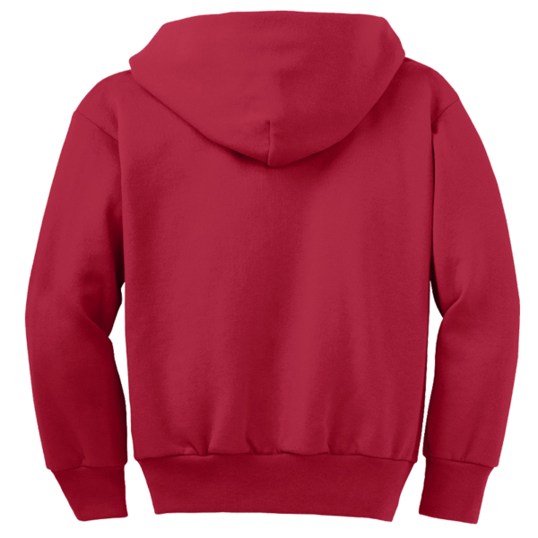 Port & Co Youth Core Fleece Full Zip Hooded Sweatshirt, Red, Back view