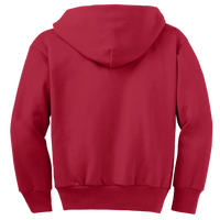 Port & Co Youth Core Fleece Full Zip Hooded Sweatshirt, Red, Back view