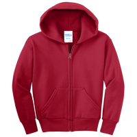 Port & Co Youth Core Fleece Full Zip Hooded Sweatshirt, Red, Front view