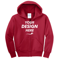 Port & Co Youth Core Fleece Full Zip Hooded Sweatshirt, Red, Front view, Mockup