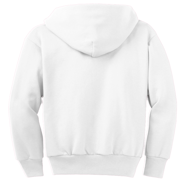Port & Co Youth Core Fleece Full Zip Hooded Sweatshirt, White, Back view