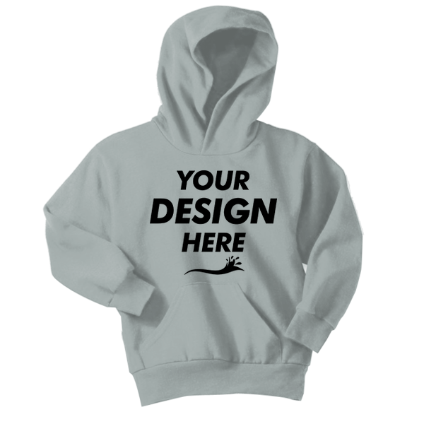 Port & Co Youth Core Fleece Pullover Hooded Sweatshirt, Athletic Heather, Front view, Mockup